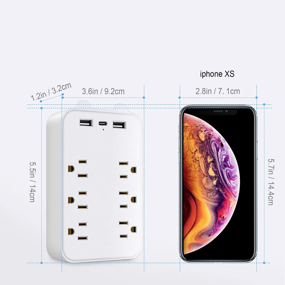 TRISTAR TS-USB165 3P 6-socket + 2USB+1Type-C small wall plug, , large