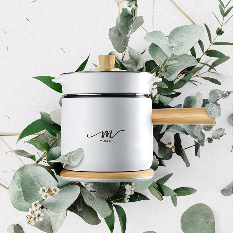 【MOLIJIA】1.8L-M17 Multifunctional Non-stick Electric Hot Pot/Rice Cooker/Steamer - White Wood Grain, , large