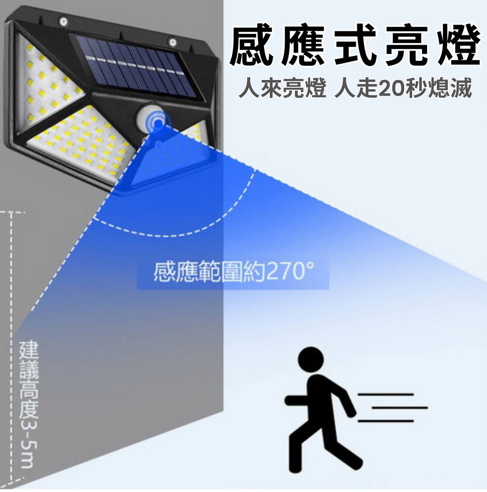 【iSOLAR】戶外四面發光100LED太陽能感應燈 花園車道門廊燈 外牆照明 感應燈 綠能節能, , large