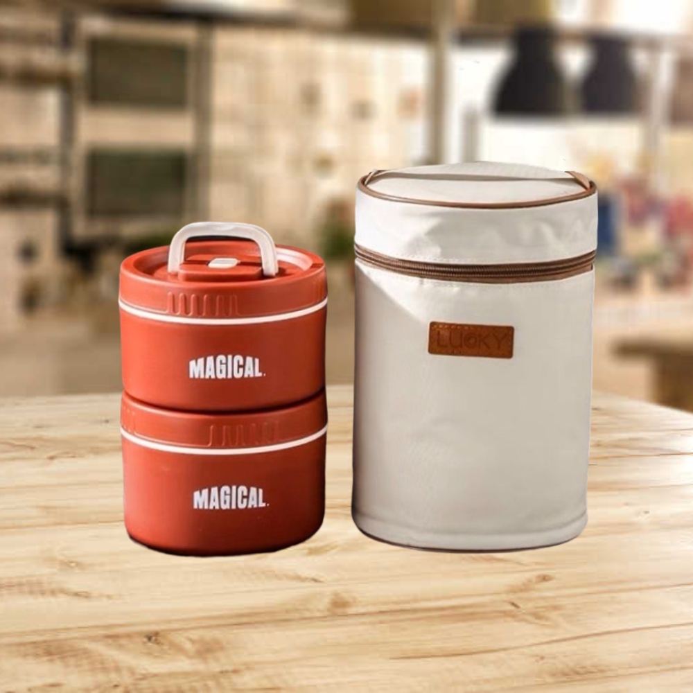 【A&R】二入組 新款日式304不鏽鋼便當盒附保溫袋、餐具套裝 1200ML 保溫款 栗子紅, , large