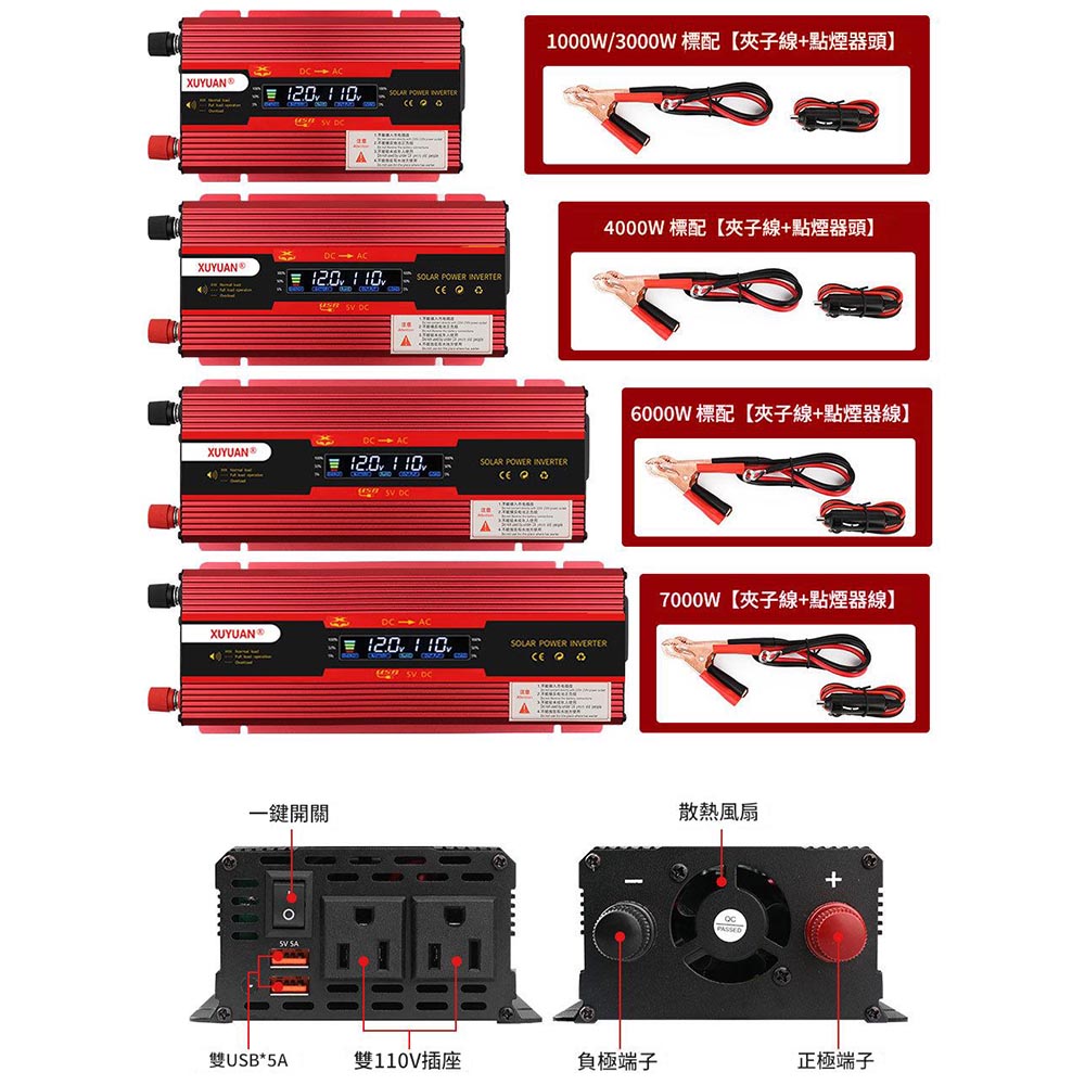 雙插頭車載逆變器-旭緣紅3000W 12V/24V通用款, , large