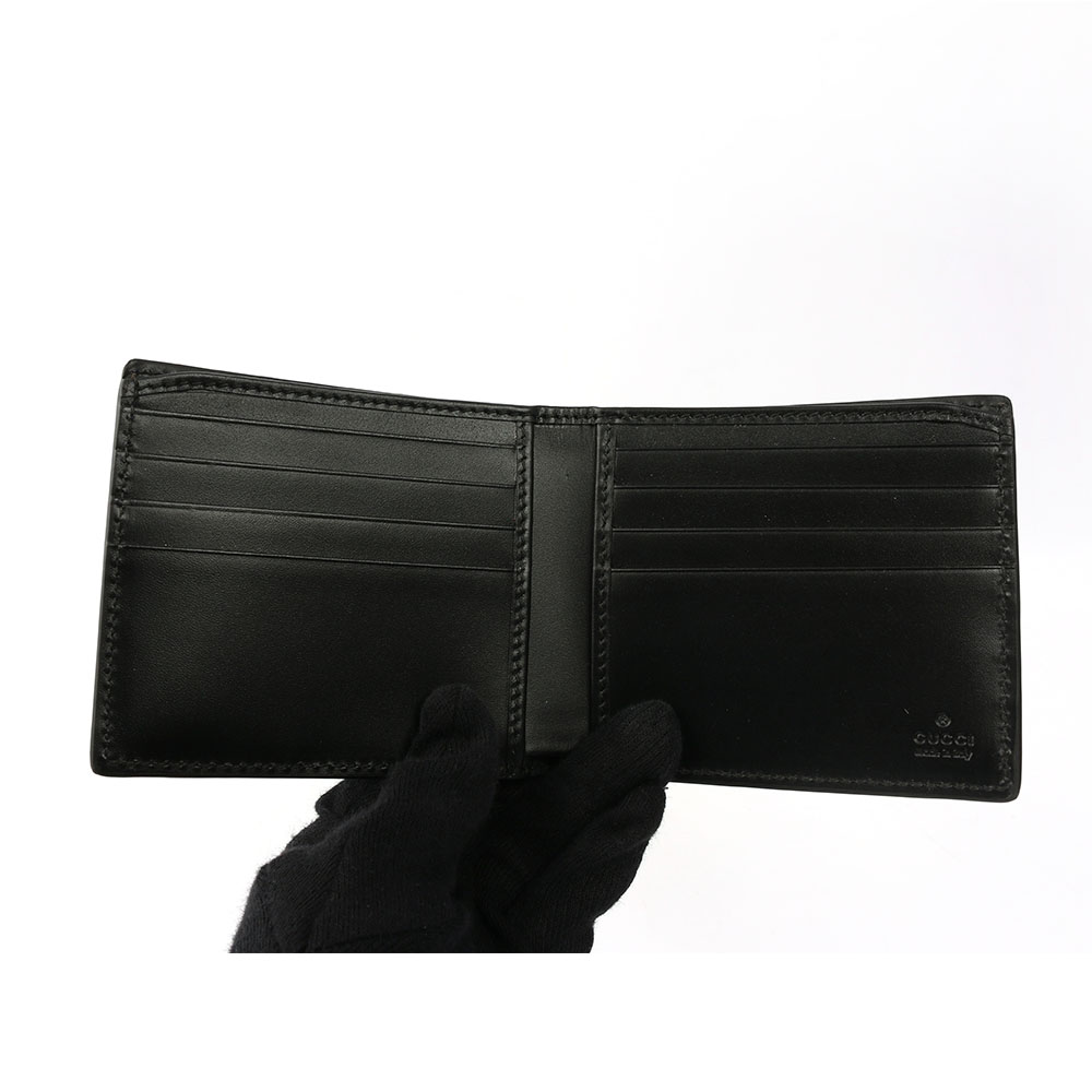 GUCCI GG LOGO牛皮壓紋二折對開短夾/黑色, , large