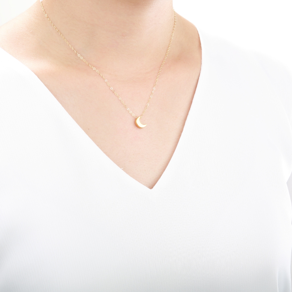 【Angel & Me】Le Petit Prince Moon s925 sterling silver 24k gold-plated necklace, , large
