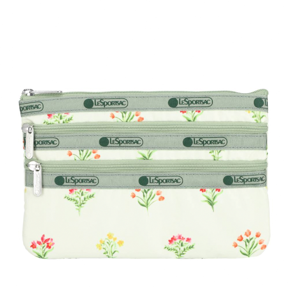 Lesportsac 3-Zip Cosmetic 三層拉鍊化妝包 收納包 盥洗包 女包 男包(盛夏草原), , large