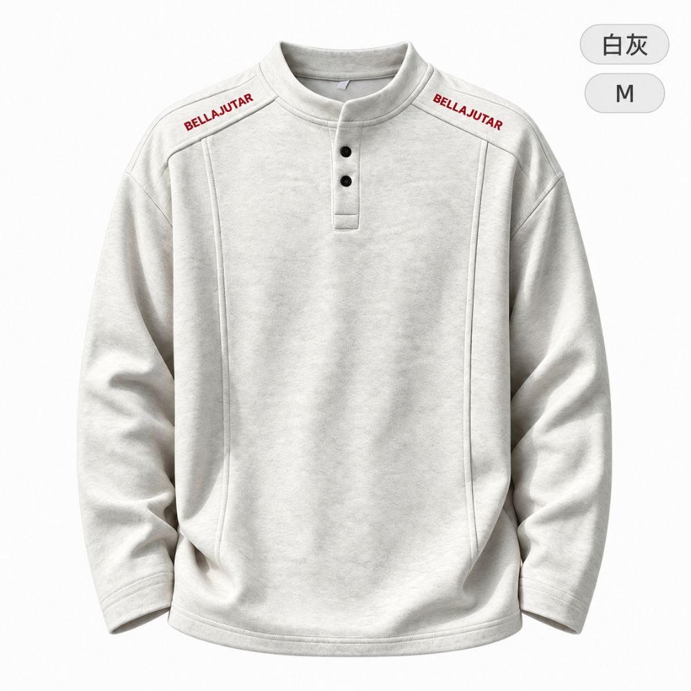 【CITY STAR】美式復古亨利領男款字母刺繡休閒長袖上衣, , large
