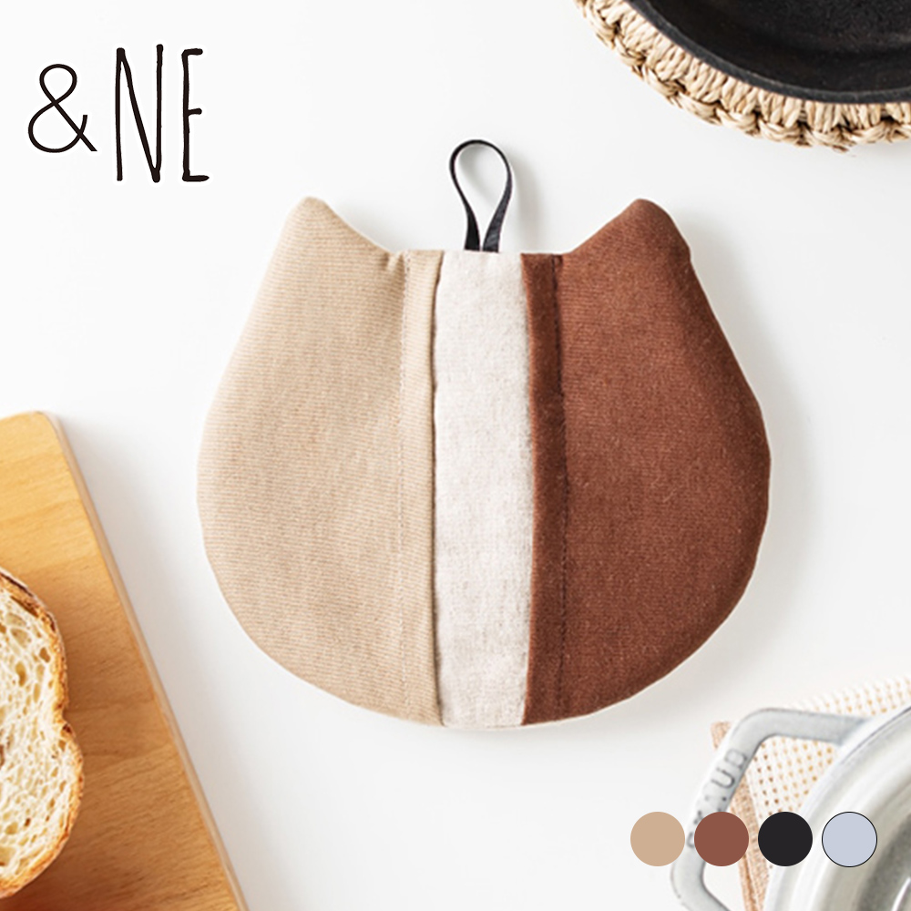 【&NE】Japan-Made Cat-Shaped Heat-Resistant Trivet (Also Usable as Oven Mitt) &ndash; Brown, , large