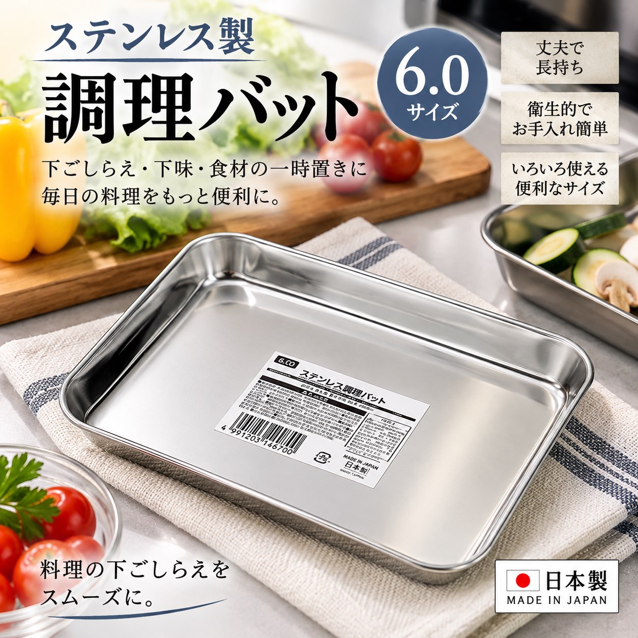 【HIYASU日安工坊】6.0 長方不銹鋼調理盤, , large