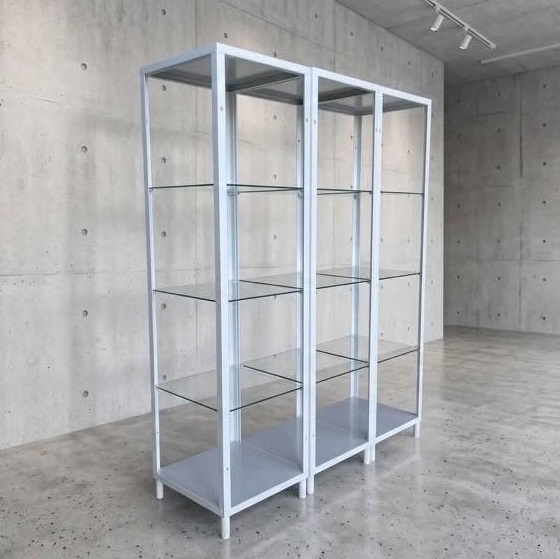 【 SHAONIANNA.TW 】消光白模組化玻璃展示架｜三聯式自由組合展示櫃｜可分開／連接使用｜鐵製框架｜180&times;50&times;50cm, , large