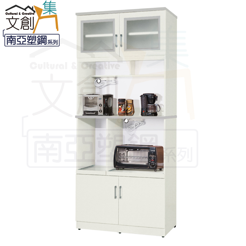 【文創集】泰亞 環保3尺南亞塑鋼四門層架高餐櫃/收納櫃組合(客約商品), , large