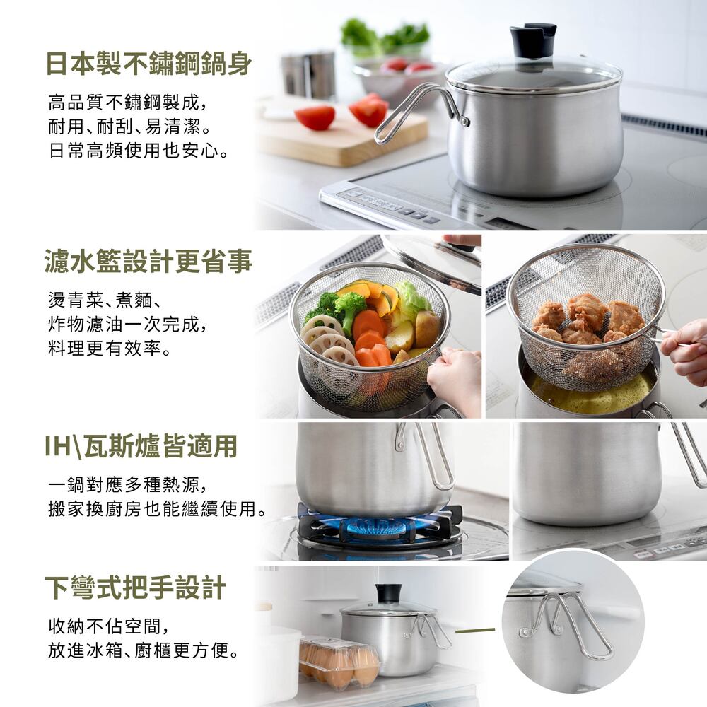 日本Arnest 逸品物創不銹鋼三合一萬用料理鍋附瀝水藍、玻璃蓋19cm, , large