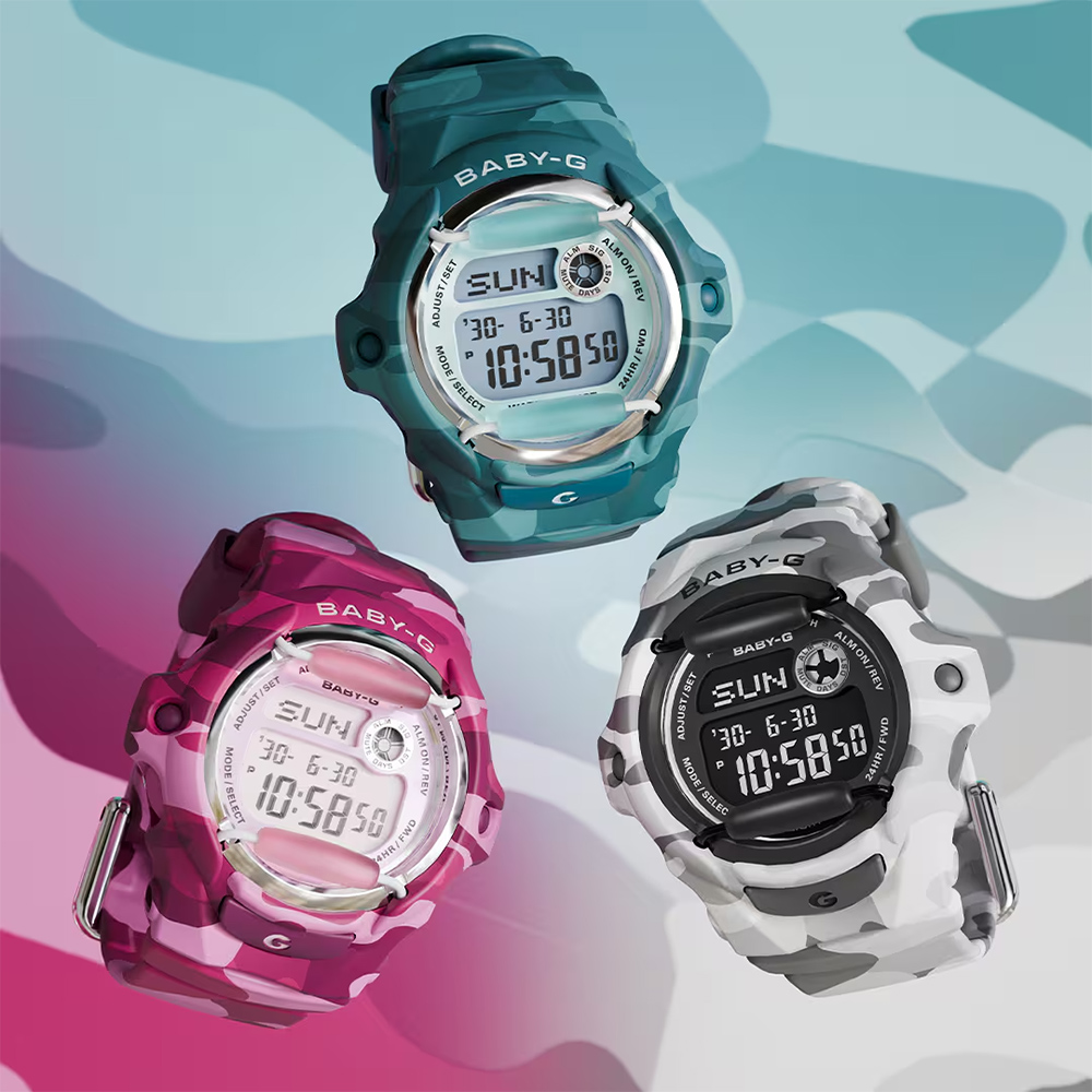 CASIO 卡西歐Baby-G 迷彩風格電子錶 女錶-灰 送禮 禮物 推薦(BG-169CMB-8), , large
