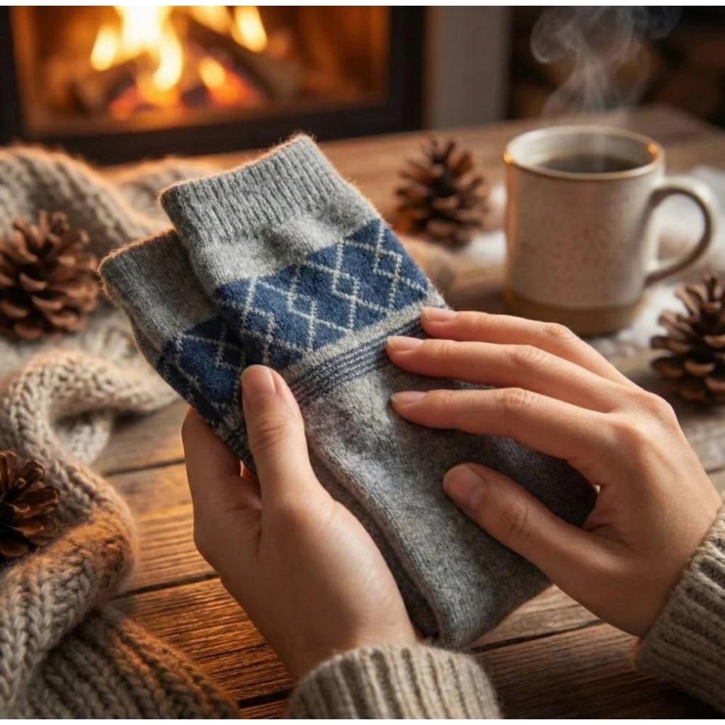 [Kaimi Cotton] 7-Pair Set &ndash; Random Colors &ndash; Winter Essential (Men&rsquo;s) Premium Thermal Wool Socks &ndash; Cold-Proof / Warm / Long Winter Socks &ndash; Argyle Design, , large