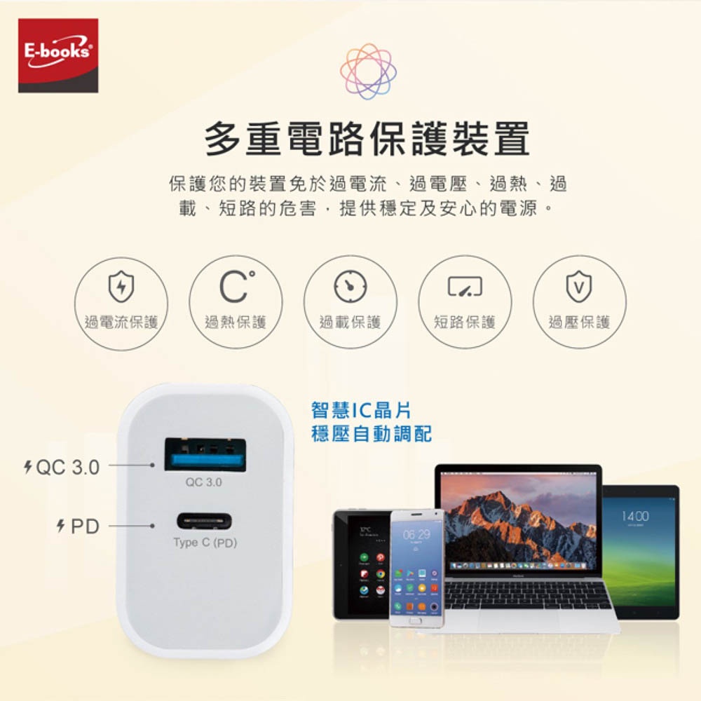 E-BOOKS B78 20W PD+QC3.0 Fast Charger + 60W C to C Fast Charging Cable Set - Dual-Hole Output, Eco-friendly TPE, , large