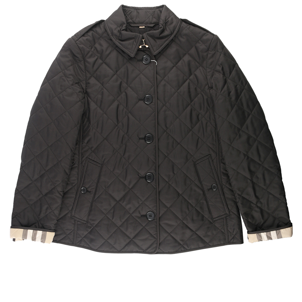 BURBERRY L號菱格紋棉質輕型外套/黑色, , large