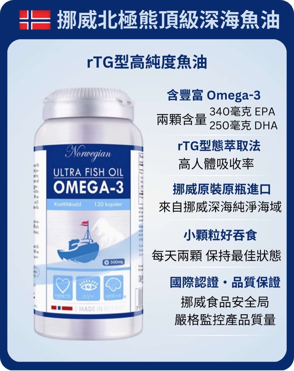 挪威北極熊頂級深海魚油膠囊二瓶, , large