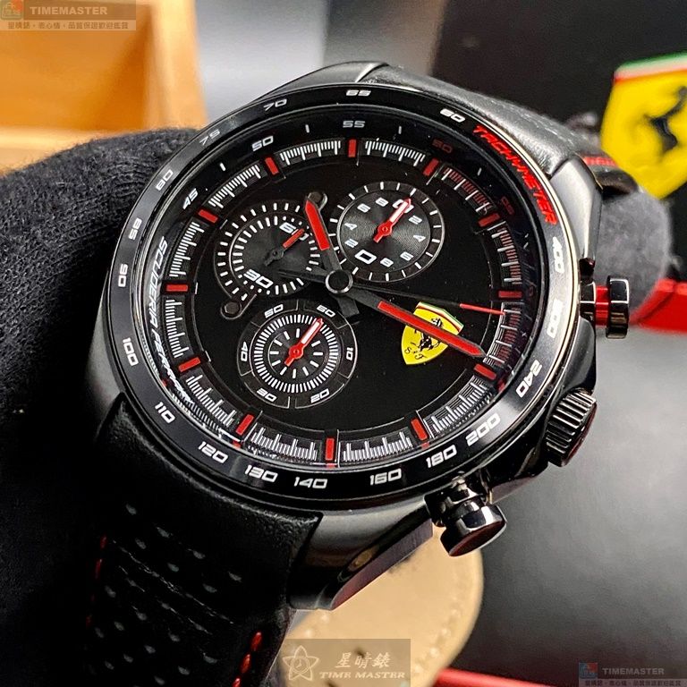 [星晴錶業]FERRARI手錶,46mm,FE00045黑色錶面黑錶殼深黑色真皮皮革錶帶款, , large