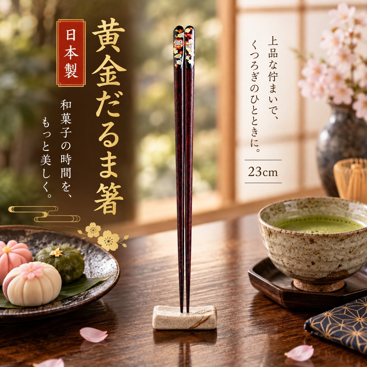 【HIYASU日安工坊】日本工藝箸-黃金不倒翁 23cm, , large