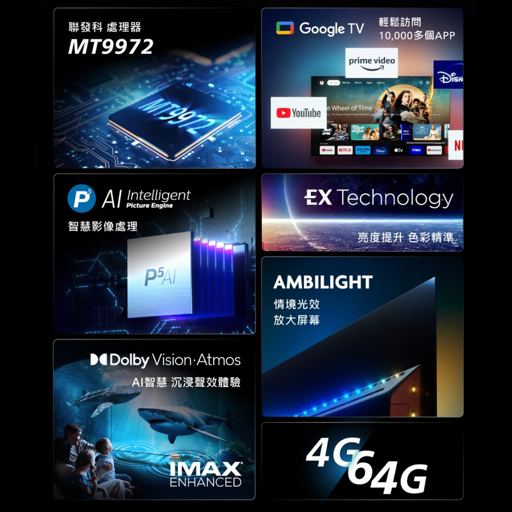 PHILIPS 飛利浦 65吋 OLED 4K AMBILIGHT Google TV智慧聯網液晶顯示器 螢幕 電視 不含視訊盒 65OLED809, , large