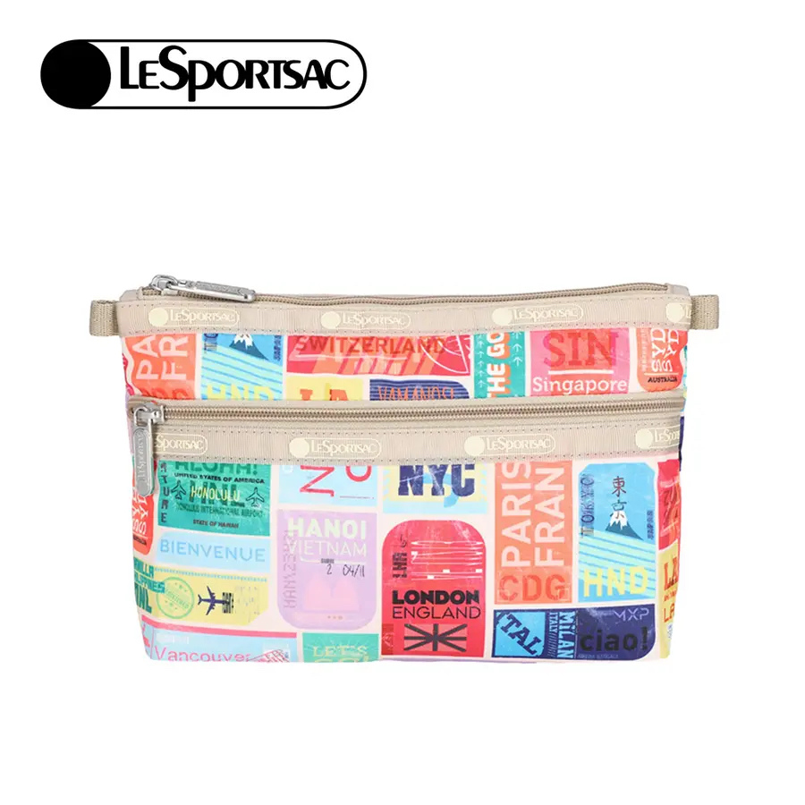 Lesportsac 3-Zip Cosmetic 三層拉鍊化妝包 / 綠色慢旅, , large
