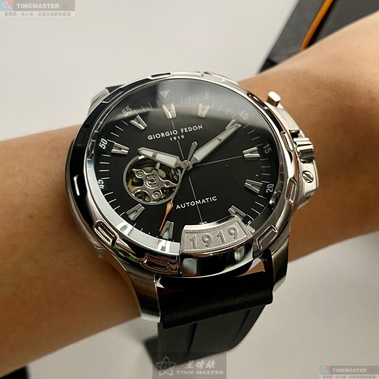 [星晴錶業]GiorgioFedon1919手錶,46mm,GF00115黑色錶面銀錶殼深黑色矽膠錶帶款, , large