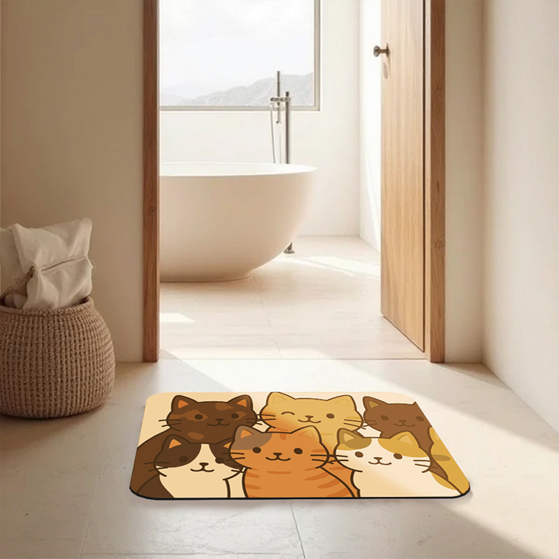 【怪獸】瑪思特 30秒瞬吸 軟式珪藻土吸水地墊 北歐動物系列 (60x40cm) -喵星小隊, , large