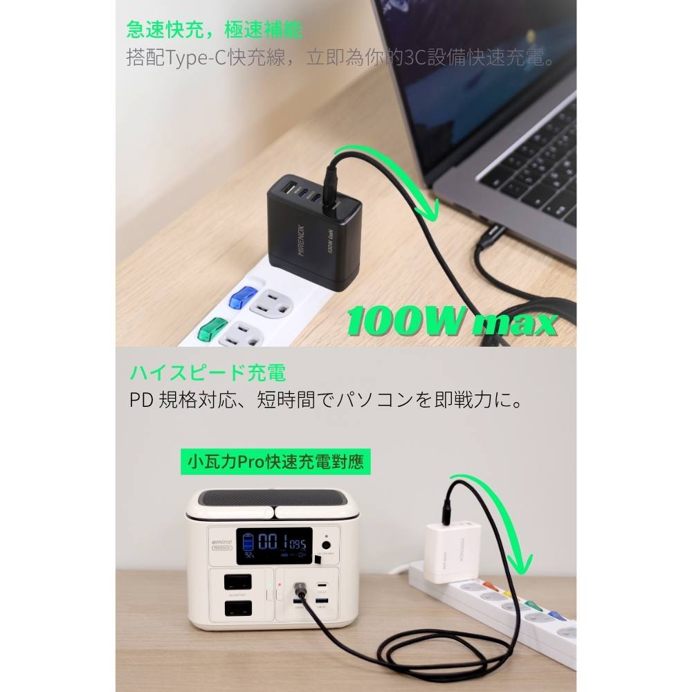 【MIRENEX 】emirai氮化鎵GaN 多孔電源供應器｜台灣製 [PD100W] ｜黑色／白色, , large