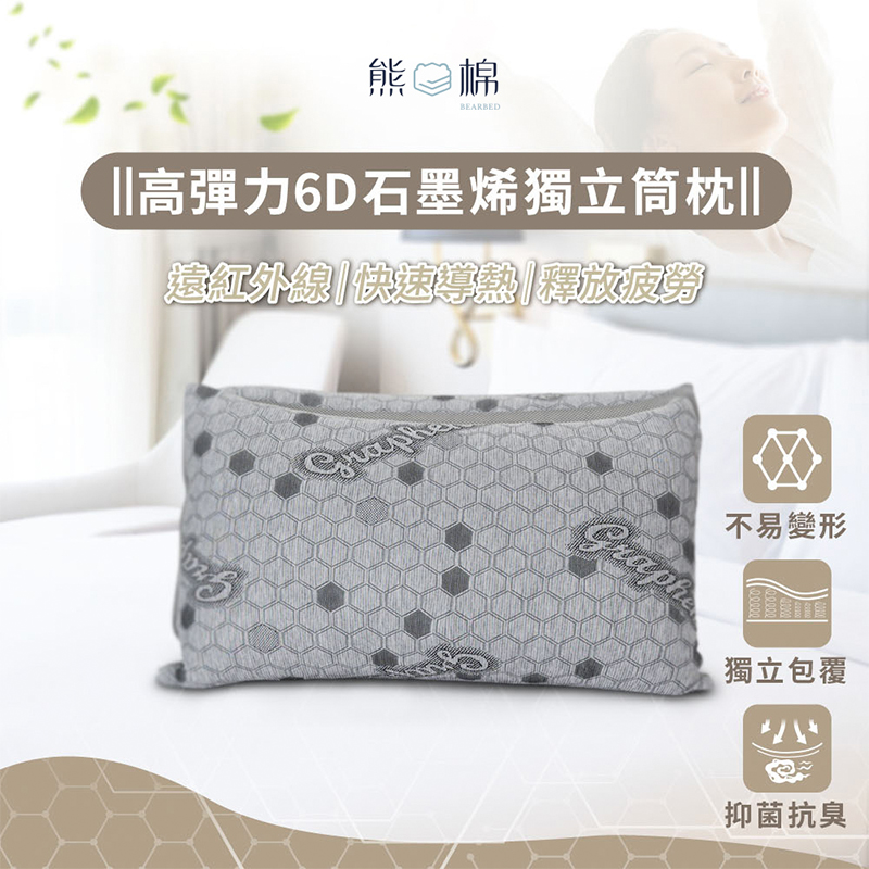 ［熊棉］高彈力6D石墨烯獨立筒枕｜2入｜黑科技 石墨烯 獨立筒 中鋼獨立筒 枕頭 舒適 高導熱 台灣製造, , large