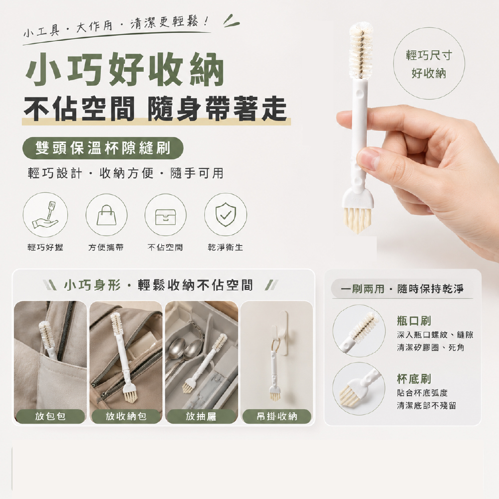 雙頭清潔刷 雙頭保溫杯隙縫刷 縫隙清潔刷 溝槽縫隙雙頭清潔刷 保溫杯瓶口 【Ho覓好物】 多功能隙縫刷 HM215, , large