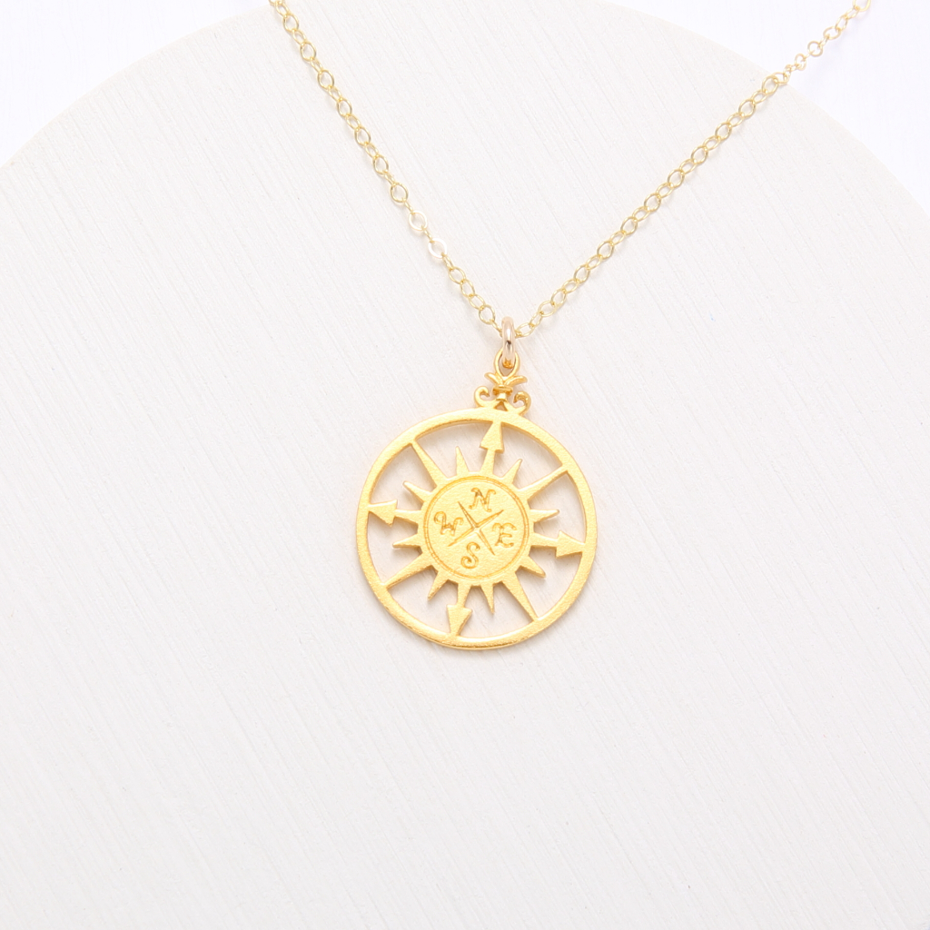 【Angel & Me】Iris Compass s925 sterling silver 24k gold plated necklace gift, , large