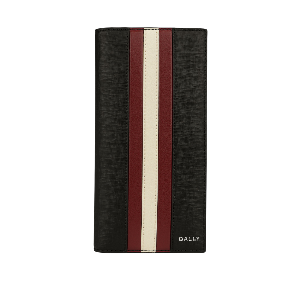 BALLY Mythos 紅白條紋再生牛皮對開二折長夾/黑色, , large