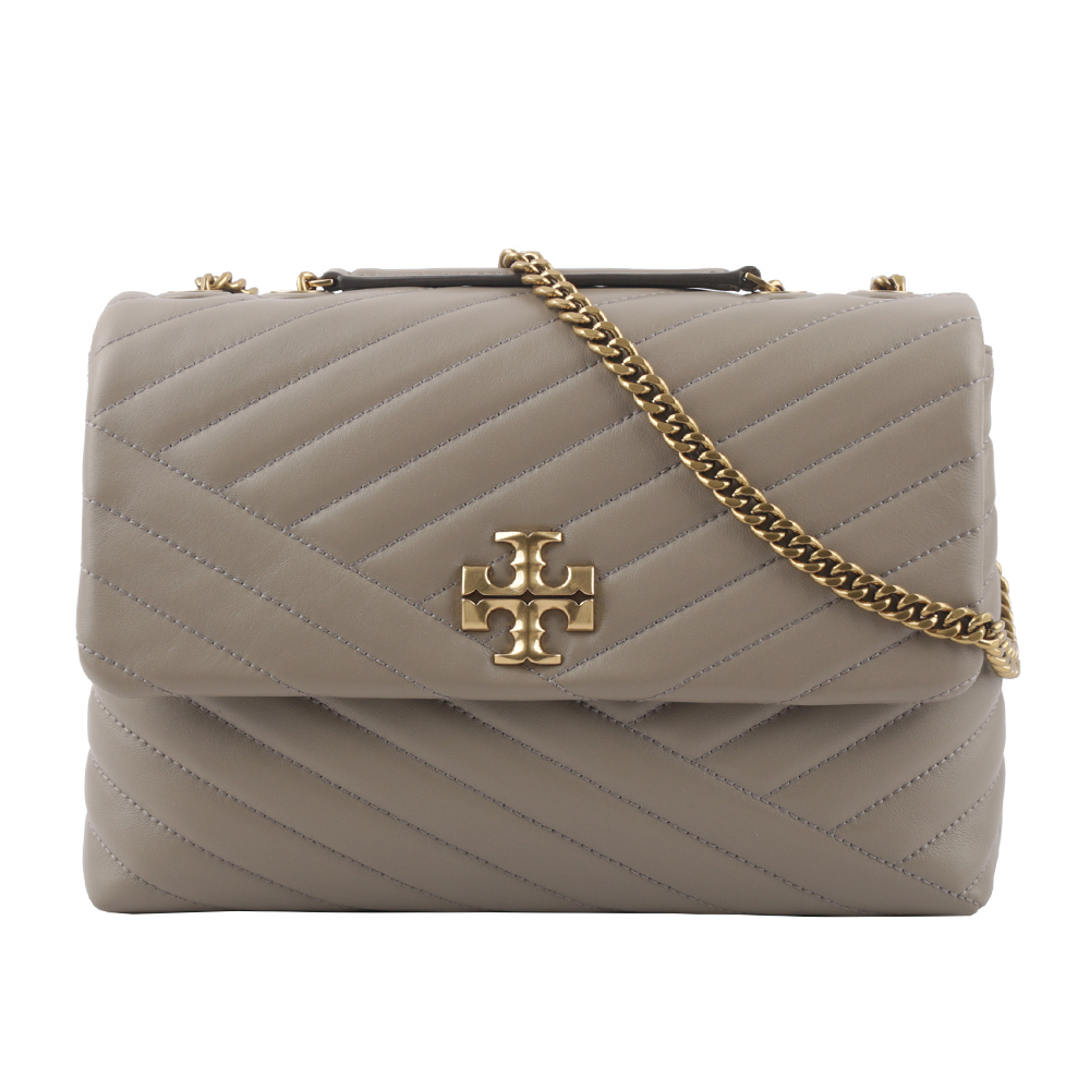 TORY BURCH Kira 縫線設計翻蓋肩背/斜背鍊包/灰色, , large