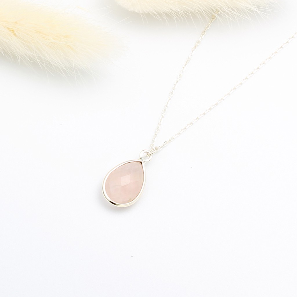 【Angel & Me】水滴 粉晶 (大) Rose Quartz s925 純銀 項鍊 禮物, , large