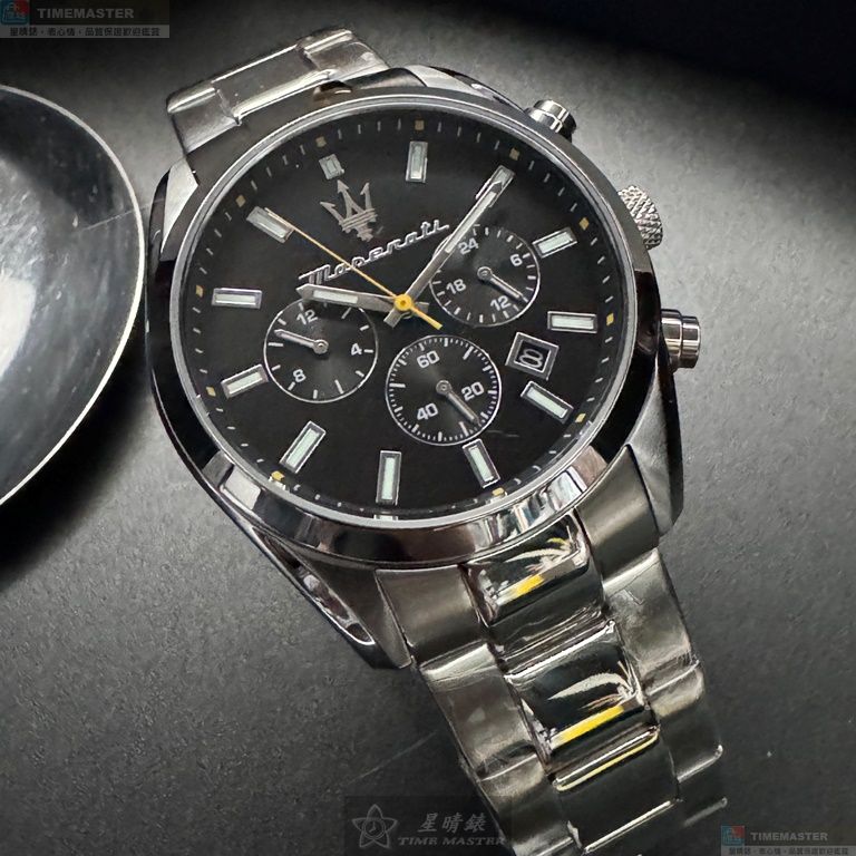 [星晴錶業]MASERATI手錶,42mm,R8853151010黑色錶面銀錶殼銀色精鋼錶帶款, , large