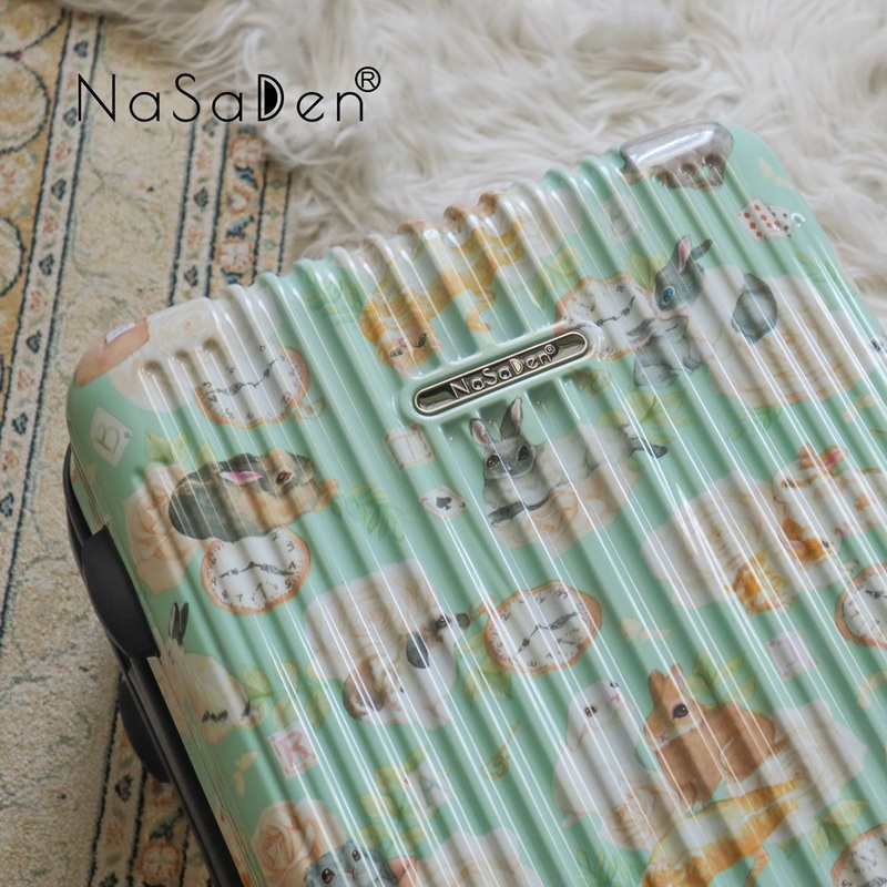 NaSaDen [Green Rabbits]26" Checked Zipper Luggage, , large