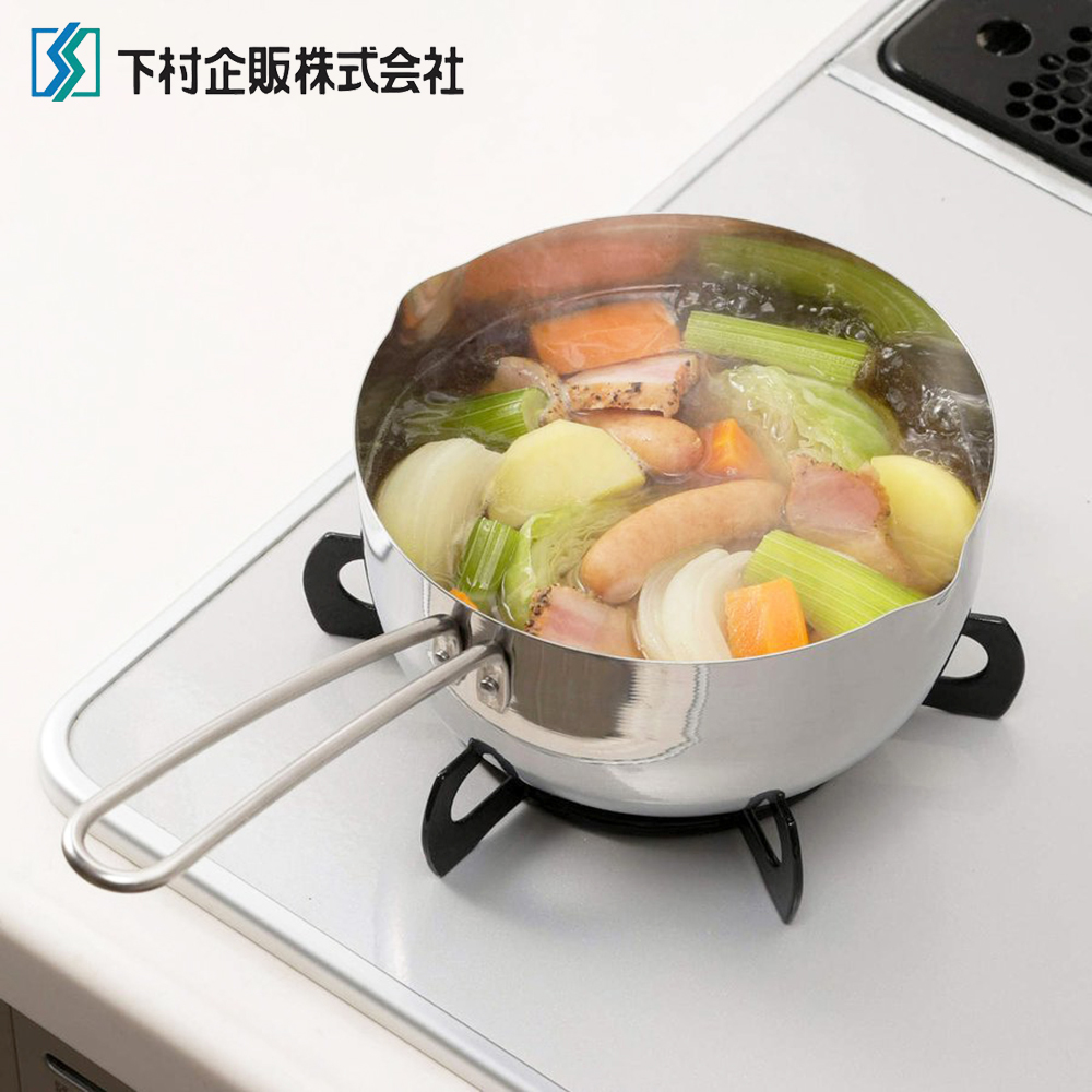 【Shimomura Kihan】Japan-Made All-Stainless Steel Instant Noodle Pot Single-Handle Saucepan Set of 2 (16cm + 18cm / Dishwasher-Safe), , large