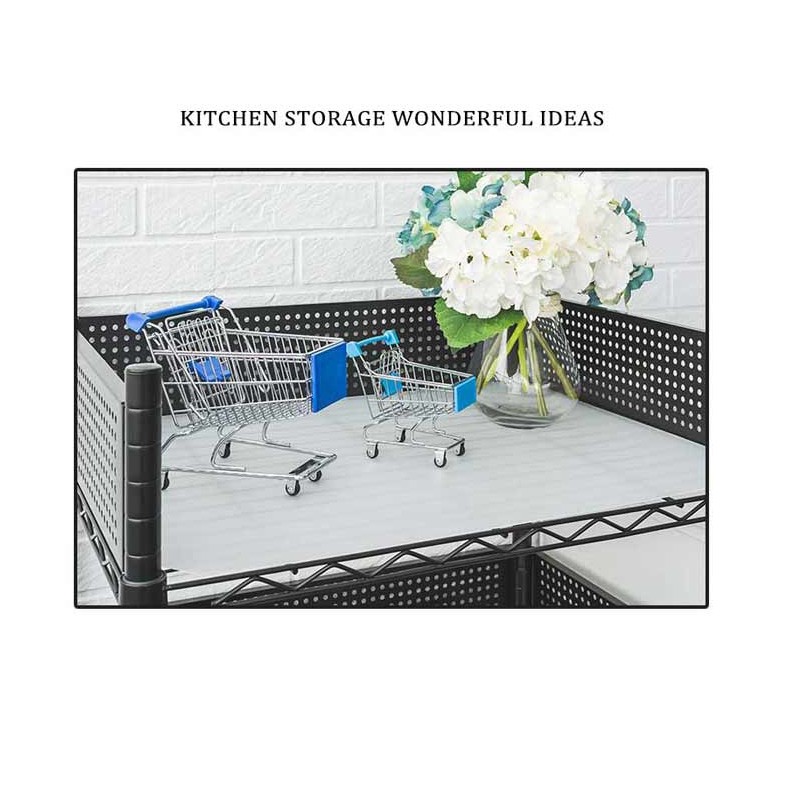 【Y HOUSE】60x45x100cm kitchen cart three-layer storage rack (including fence set + transparent white PP board) - black, , large