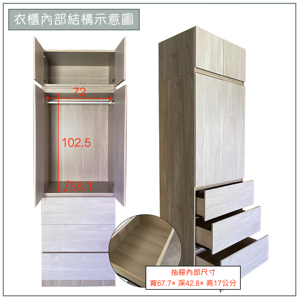 【唯熙傢俱】歐森淺灰雙色2.5x8尺抽屜衣櫃, , large