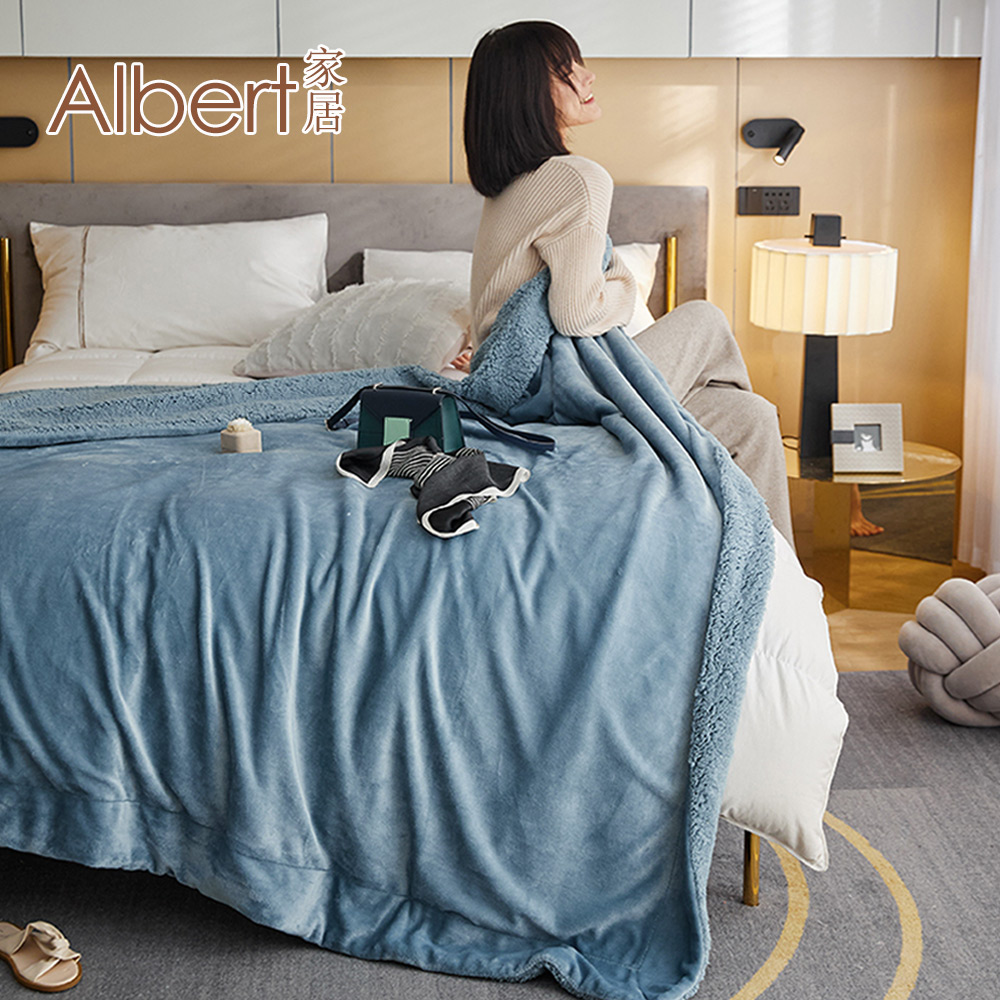 Albert家居《冰雪藍》法蘭絨羊羔絨加厚雙層暖暖被毯 1入 (保暖 毛毯 毯子), , large