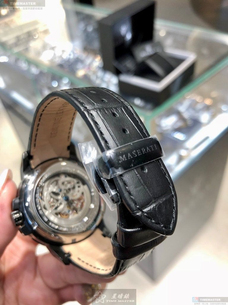 [星晴錶業]MASERATI手錶,46mm,R8821119006機械鏤空錶面黑錶殼深黑色真皮皮革錶帶款, , large