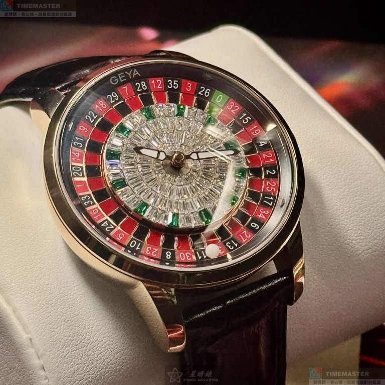 [星晴錶業]GEYA手錶,46mm,G78187GHKK彩色錶面玫瑰金錶殼深黑色真皮皮革錶帶款, , large
