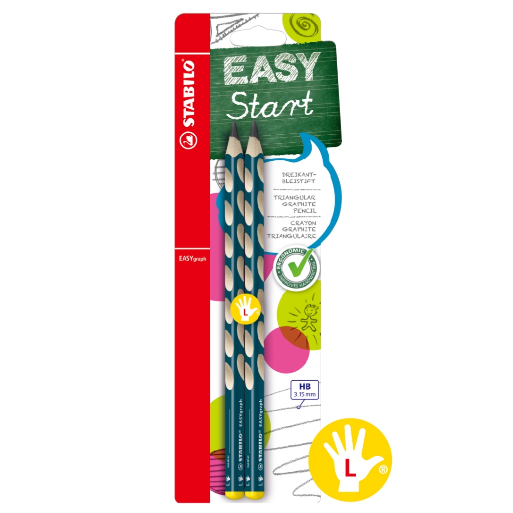 【德國天鵝STABILO】EASYgraph 人體工學思筆樂洞洞鉛筆-2支入右手HB藍綠(STB-39890-1), , large