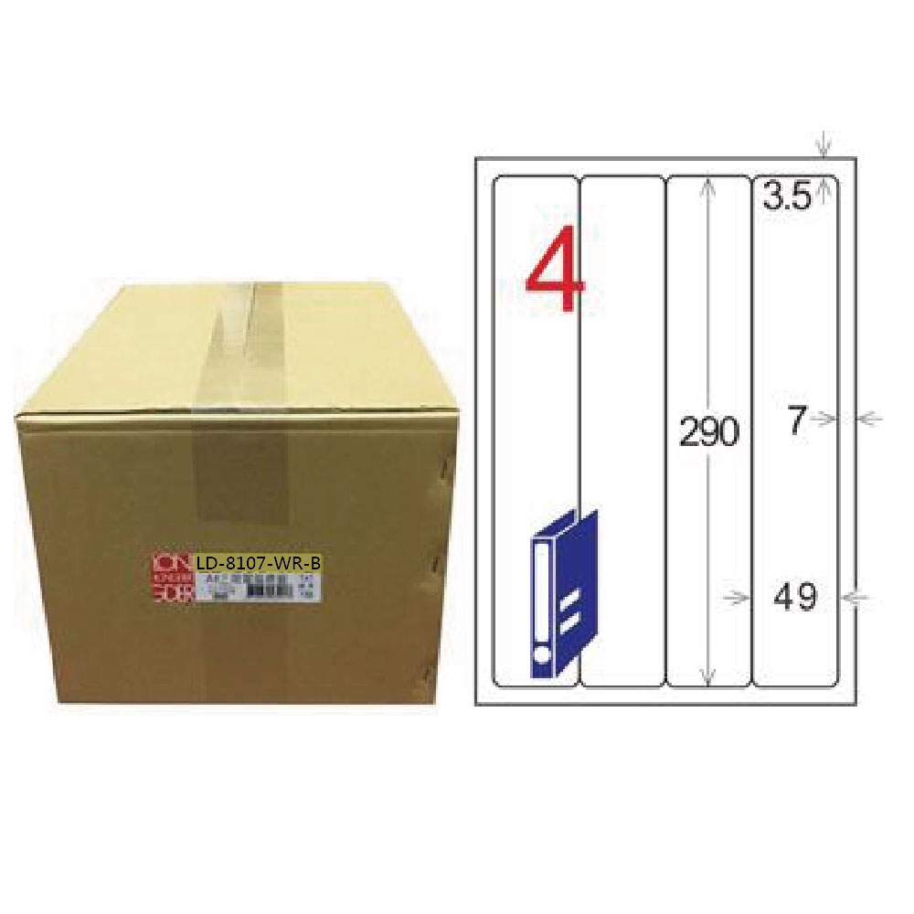 【龍德】LONGDER三用電腦標籤A4 4格 圓角 49*290mm 可再貼1000張/箱 LD-8107-WR-B(適用雷射、噴墨、影印), , large