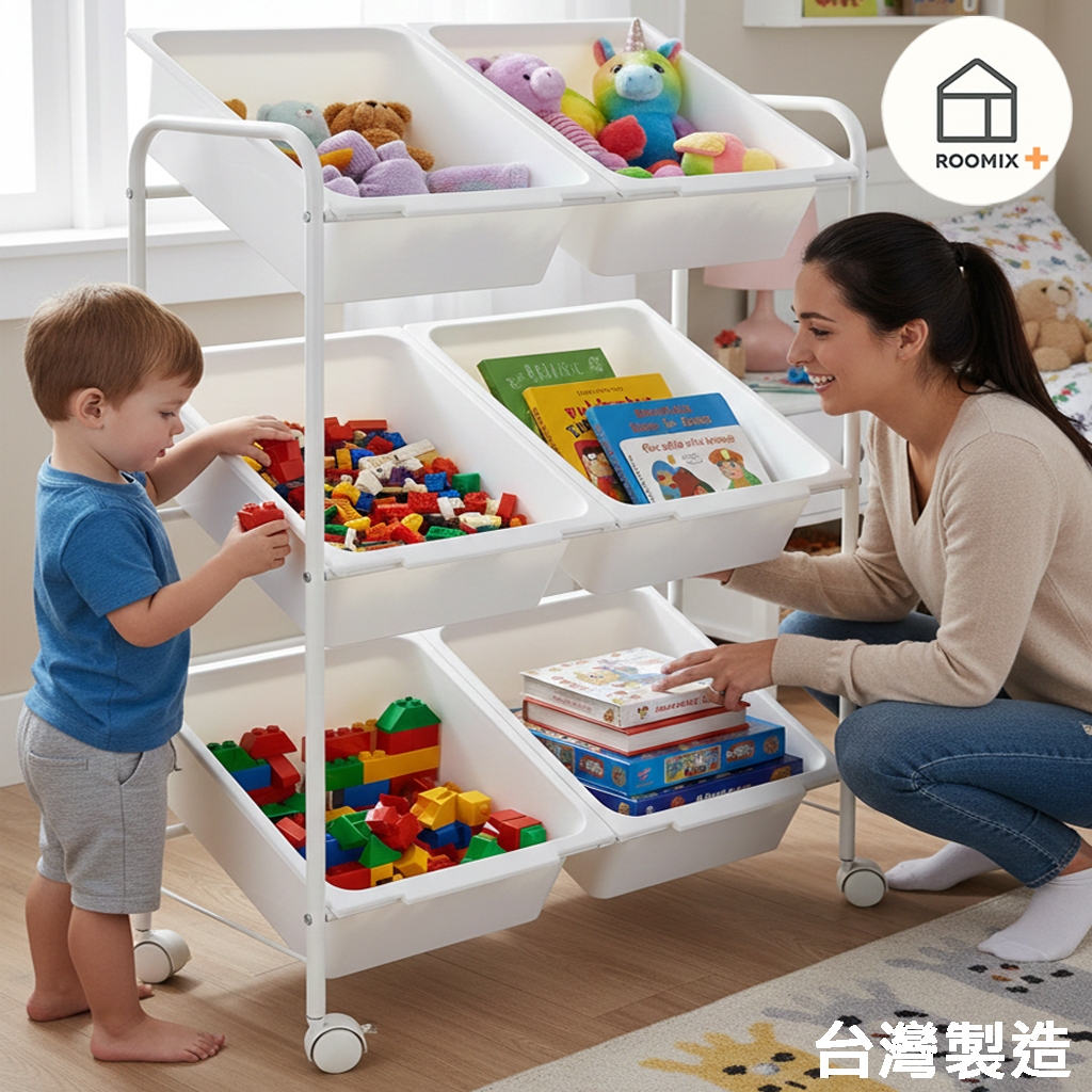 【Roomix】6格 斜口收納推車 三層/二排 零食收納 玩具收納盒 廚房置物架 移動式小推車 儲物架 玩具櫃 滑輪收納籃, , large