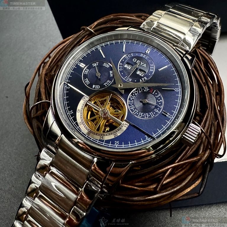 [星晴錶業]GEYA手錶,42mm,G78181GWB寶藍色錶面銀錶殼銀色精鋼錶帶款, , large