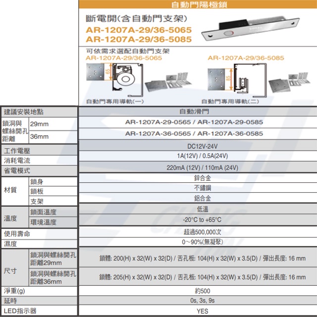 昌運監視器 SOYAL AR-1207A-29-5065 窄軌型5065支架 LED 斷電開 自動門陽極鎖, , large