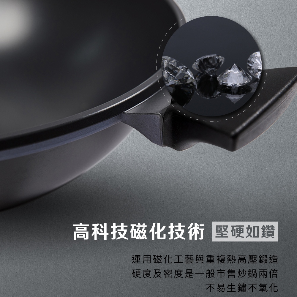 【美國MotherGoose鵝媽媽】晶鑽輕量 無塗層 手工鑄造節能炒鍋30cm 平底炒鍋 可用鐵鏟鐵刷 物理性不沾鍋, , large