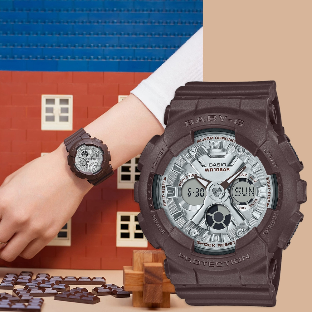 CASIO 卡西歐 BABY-G 黑巧克力雙顯手錶 BA-130SW-5A, , large