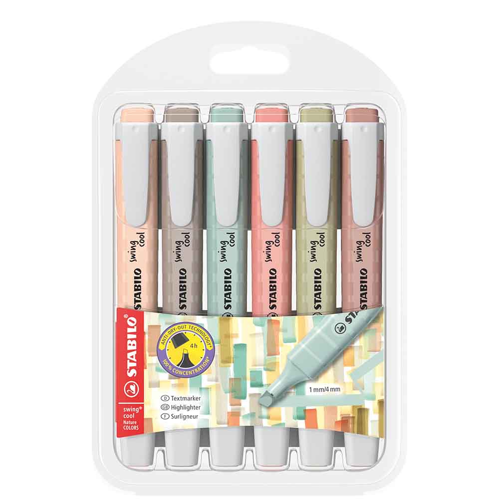 STABILO 德國 思筆樂 swing cool NatureCOLORS 樂酷低飽和色螢光筆 6色組/盒 ST275/6-09, , large