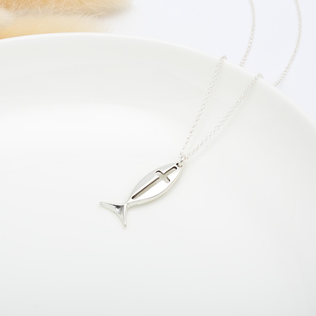 【Angel & Me】Fish Cross s925 sterling silver necklace Christmas gift, , large