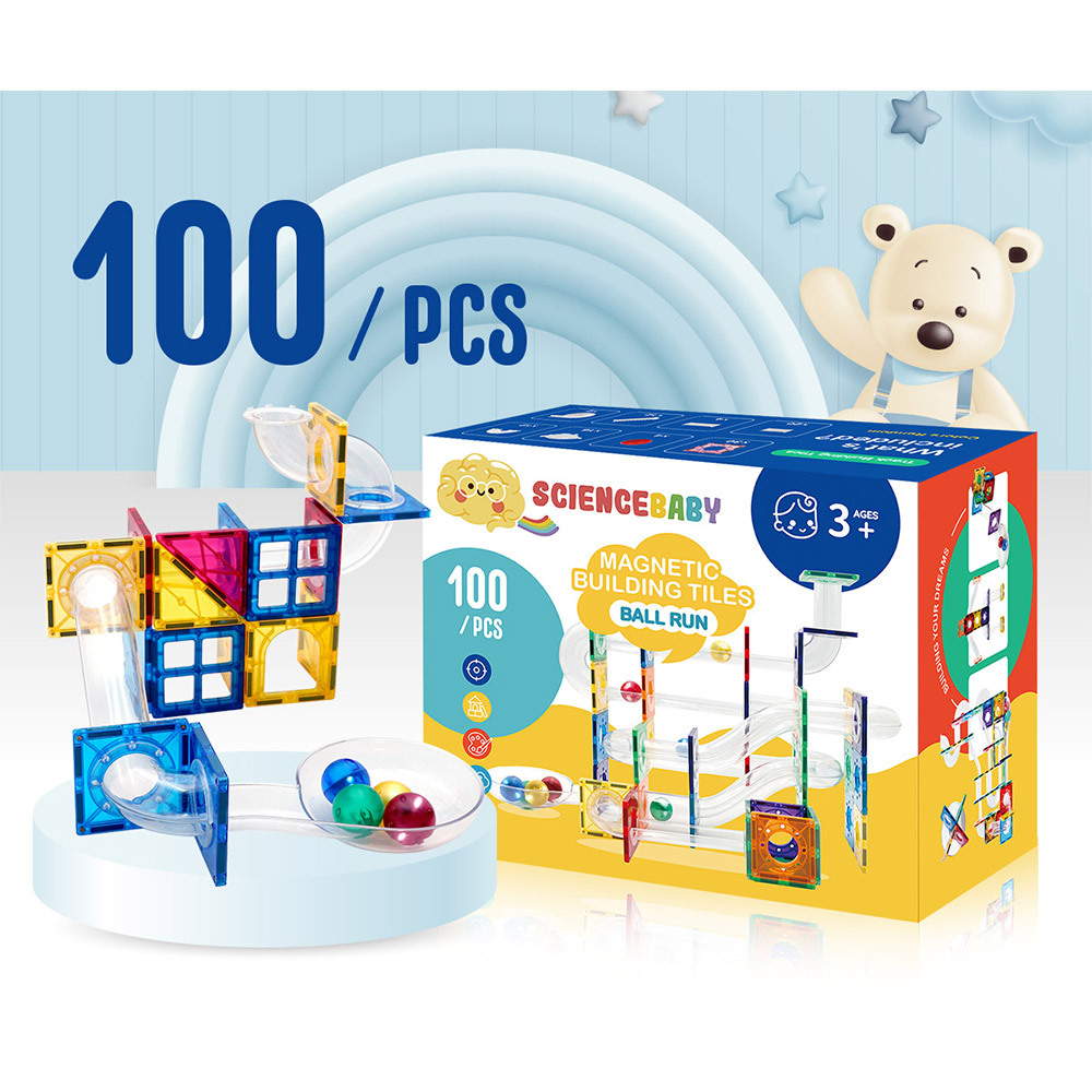 【啾愛你】ScienceBaby 球道組透明管雪鑽磁力片 100 PCS, , large